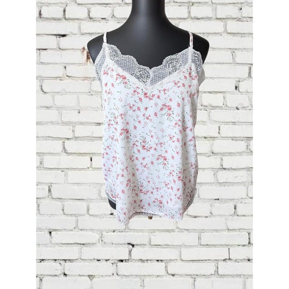 heyson Tops - Heyson Cami Top Womens Small White Pink Floral Lace Trim V-Neck Adjustable Strap